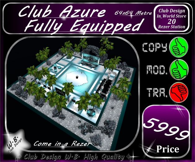 Second Life Marketplace * Club Azure * Fully Equipped * 64x64 Metre